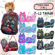 Kids Primary Backpack / 7 - 12 Tahun / Kids Bag ( 3 In 1 ) H# Design / School Primary Bag / High Qua