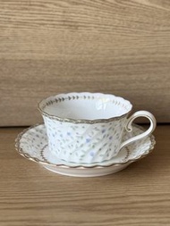 昭和日本 NIKKO 日光骨瓷 立體旋轉浮雕碎花描金骨瓷花茶杯 咖啡杯碟組