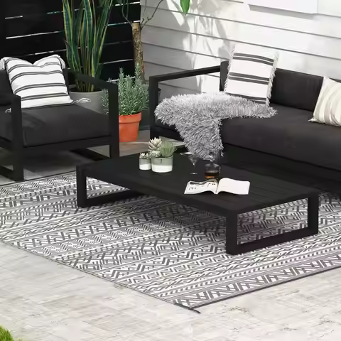 Outdoor Rug w/ Carry Bag, 8' x 10' Plastic Straw Rug, Gray Cream