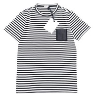 全新未使用MONCLER 100% 純棉短袖條紋T卹，附胸袋，白色/藏青色，XS碼，正品，義大利製造，男士