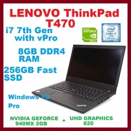 LENOVO THINKPAD T470 [INTEL CORE i7-7600U 7TH GEN/8GB DDR4/ 256GB NVME SSD/14" FULL HD SCREEN