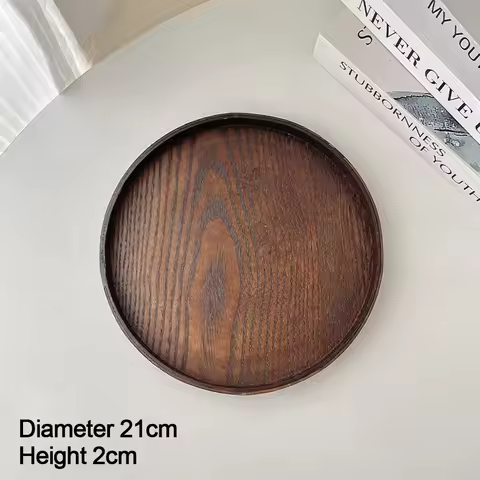 Vintage Round Serving Tray Wooden 21/24/27/30/33cm Wood Platte Tea Food Tray Coffee Home Table