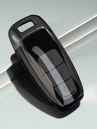 1入tpu材質黑色汽車鑰匙套,智能鑰匙防護套,3按鈕防跌設計,適用於奧迪a8