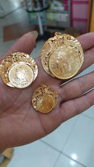 Liontin koin liberti ringgit rupiah suku tempahan lapis emas 100% mirip asli