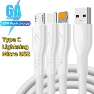 120w 6A Super Fast Charging Data Cable Thickened Lightning Mobile Phone Cable Compatible with iPhone Apple Micro USB Typc C Data Cable
