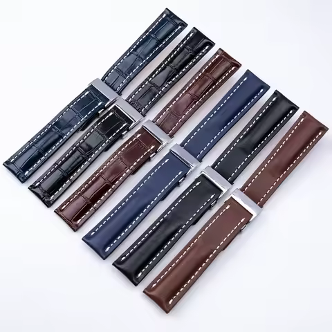 22mm 24mm Italian Soft Genuine Leather Watchband For Breitling Strap Super Ocean Avenger Belt Naviti
