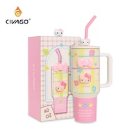 CIVAGO（40oz/1200ml）แก้วสแตนเลสเกรดอาหารแบบเก็บความเย็น มีหูหิ้วและหลอด ความจุใหญ่ สำหรับกาแฟเย็น ขวด