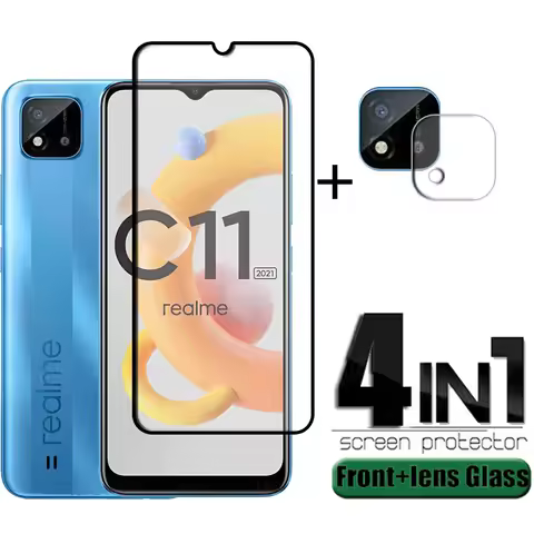4-in-1 For Realme C11 2021 Glass For OPPO Realme C11 2021 Full Cover HD Film Screen Protector For Re