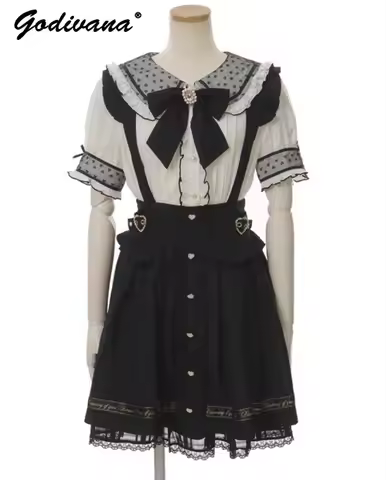 Liz Women Suspender Dress Sweet Japanese Style Rojita Spring Autumn Letter Suspender Skirt Women's R