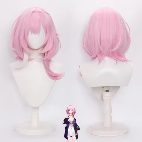 Cyrene Honkai Star Rail Cos Wig Pink Highlight Short Wavy Synthetic Realistic Scalp Side‑Braided For