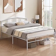 VECELO 14 inch Queen Bed Frame White Beds Metal Platform Mattress Foundation with headboard Footboard Steel Slat Support/No Box Spring Needed/Easy Assembly