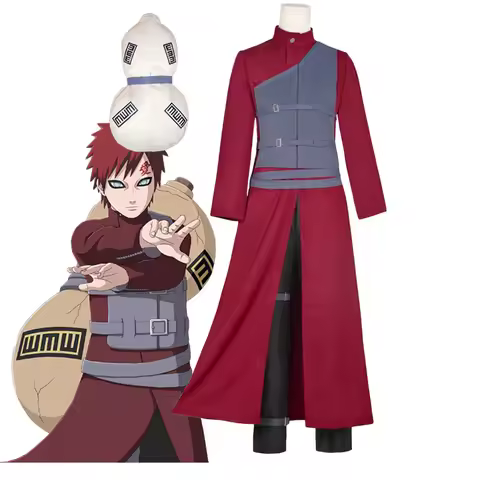 Sandstorm Gaara Cosplay Costume Adult Men Long Coat Rose Uniform Gourd Bag Full Set Accessory Suit H