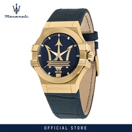 【2 Years Warranty】 Maserati Potenza Blue Leather Strap นาฬิกาข้อมือes R8851108035 With Luminous Dial