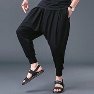 Seluar Cropped lelaki longgar gaya korea lemak lelaki seluar lelaki pelajar buku lali-terikat Jogger