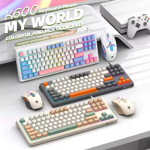 XUNFOX K600 Wired Keyboard and Mouse Set Silent Keys, 87-Key Layout Ergonomic Design Suitable for PC