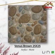 UNO Venus Brown 25x25 Kw1 Keramik Kasar Lantai Kamar Mandi Motif Batu