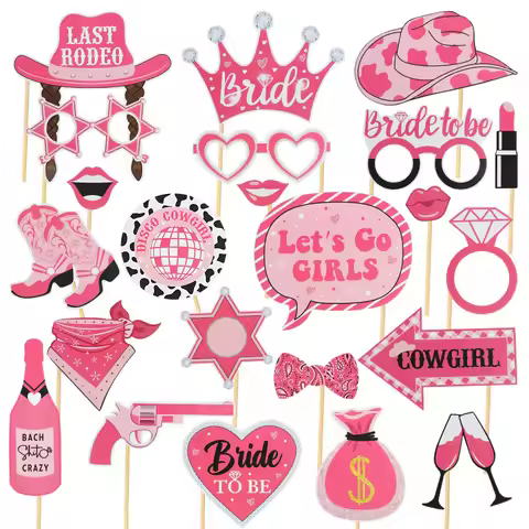 Wedding Party Handheld Photo Props Western Cowgirl Photo Booth Prop DIY Mask Glasses For Bachelorett