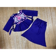 Budak Perempuan Set Muslimah Baju Raya Peplum Corak Bunga+Skirt Lengan Panjang(Mint Blue/Royal Blue/