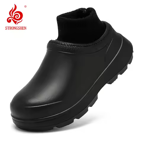 STRONGSHEN Men Warm Kitchen Working Shoes Non-slip Fur Waterproof Chef Shoes Unisex Work Shoes Water