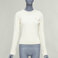 LOEWE ecru wool cotton anagram cable knit cropped sweater XS