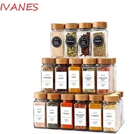 IVANES Spice Bottle, Square Glass Spice Jars, 4oz Transparent Perforated with Bamboo wood lid Seasoning Bottle Cabinet