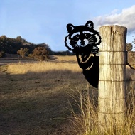 Kraf Raccoon Head bentuk siluet besi, hiasan Cute untuk pagar taman luaran, hiasan kraftangan ladang untuk hiasan parti taman