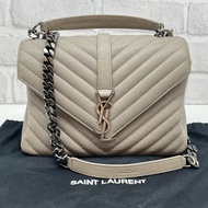 SAINT LAURENT YSL 灰皮革學院包 精品包包 肩背包 COLLEGE 側背包 時尚百搭 品牌包包