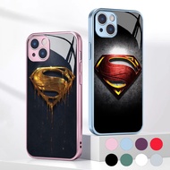 Superman Logo Tempered Glass Phone Case For IPhone 15 14 13 12 11 Pro XS Max Plus Mini X XR 8 7 6s S