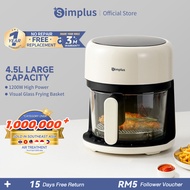 Simplus Air Fryer | 4.5L Ideal Capacity | 1200W Power l LCD Touchscreen l Visual Window丨10 Preset Me