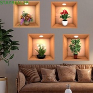 STAYREAL2R 4pcs Plant Potted Wall Stickers, PVC Creative Simulate 3D Wallpapers, Home Stickers Simpl