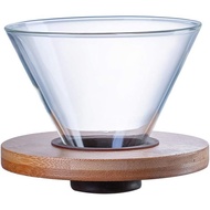 Cherryshe Transparent Glass Coffee Dripper Coffee Filter Holder Coffee Filter Cone with Wooden Pad Coffee Funnel