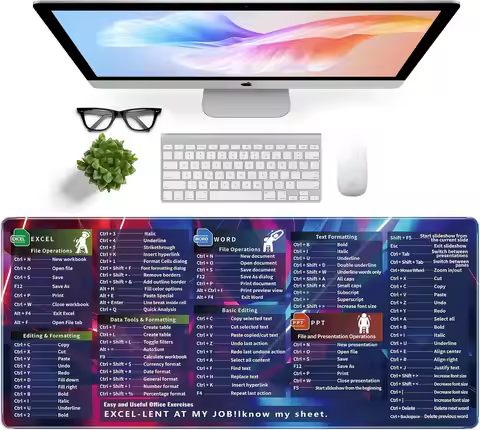 Excel Mouse Pad, Excel Mouse Pad Shortcuts, 35.4 x 15.7in Extra Large Mousepad Excel Mousepad for Of