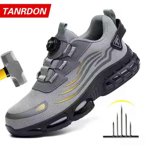 Botones giratorios zapatos de Seguridad masculinos, zapatos de trabajo, botas de Seguridad Anticoagu