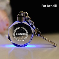 Benelli KeyChain LED 7Colors K9 Crystal Brand Logo Polygon Transparent Luminous Husband Gifts Key Ring for TRK 502 BN 302 TNT BJ 600 Parts Motorcycle Accessories