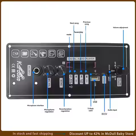 ABJA-Bluetooth Audio 15W Amplifier Board With FM BT Audio Portable Speaker 5V Karaoke Power Amplifie