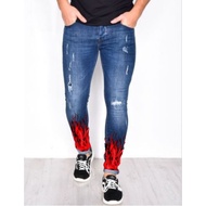 Men's long jeans fire print men's long jeans skinny men's jeans stretchy men's long jeans
