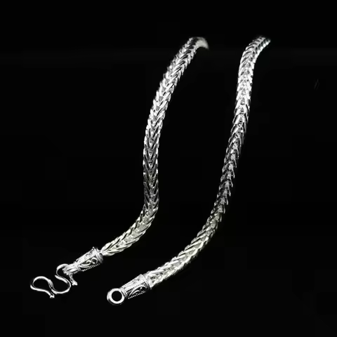 999 Pure Silver Heavy Snake Chain Necklace For Men, Solid Bold Silver Rope Collar Chain, High Polish