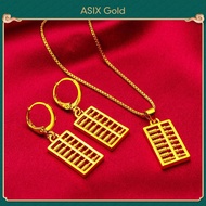 ASIXGOLD Korean Fashion 916 Solid Gold Bangkok Gold Ladies Abacus Necklace Earrings Jewelry Set Women's Lucky Fortune Jewelry