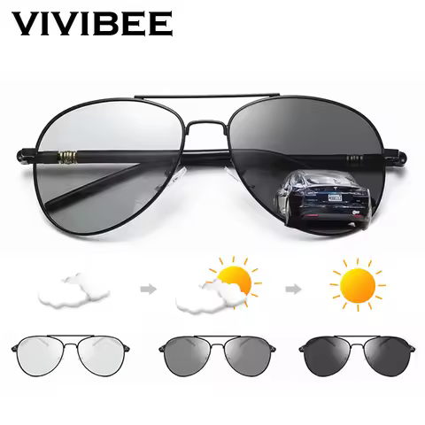 VIVIBEE Photochromic Sunglasses Mens Aviation Polarized UV400 Day and Night Vision Driving Sun Glass