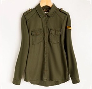 Brand New Women Good Material Military Army Green Long Sleeve Demin Shirt - Size S Ptp : 50cm  Lengt