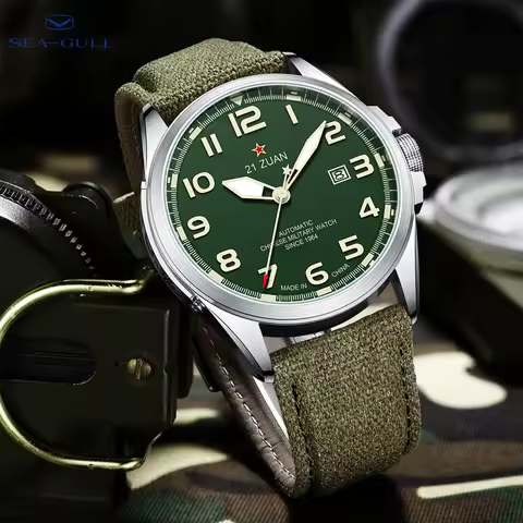Sea-Gull Military 43mm Mechanical Men's Watch ST16 Automatic Luminous Watch Calendar 316L Stainless 