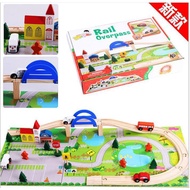 Wooden Flyover Tracks Car Train Toy Rail Overpass Scalable Building Blocks Game Early Learning Monte