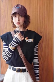 Stylish French Aunty Style Striped T-Shirt Spring Fashionable Unique Beautiful Vest Top Womens Korea