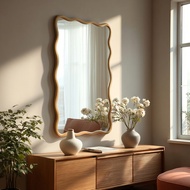 Bedroom Makeup Mirror Full-Length Mirror Wooden Makeup Mirror Wavy Wall-Mounted Makeup Mirror