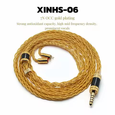 XINHS 8-Core 7N Single Crystal Copper Gold-Plated Earphone Upgrade Cable 3.5/2.5/4.4mm MMCX/0.78 2Pi