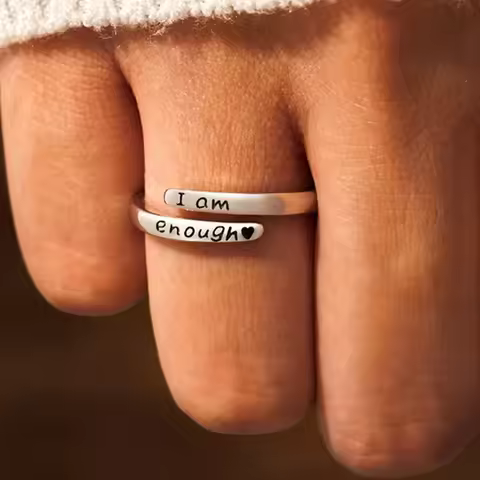 Simple Stainless Steel Ring I Am Enough/I Am in It Wrap Ring Simple Stainless Steel Inspirational Ri