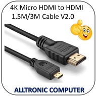 4K Micro HDMI to HDMI Cable 1.5M /3M HD High Resolution Version2.0 HDMI