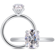 getlove 1.5-3ct Oval Moissanite Engagement Ring 18K White Gold Plated Solid Silver D-Color VVS1 Soli