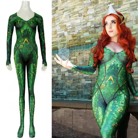 DC Movie Aquaman Mera Queen Cosplay Costume Anime Zentai Bodysuit Suit Green Jumpsuits Halloween For