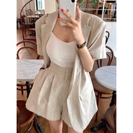 Women Blazer Linen Stylish Short Sleeve + Pants